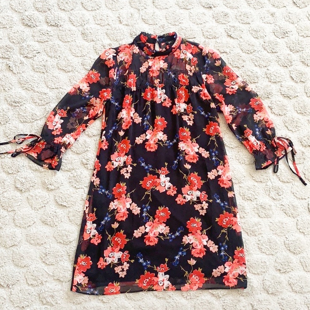 Express floral ruffle neck mini dress